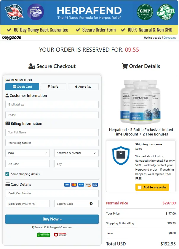 Herpafend order page